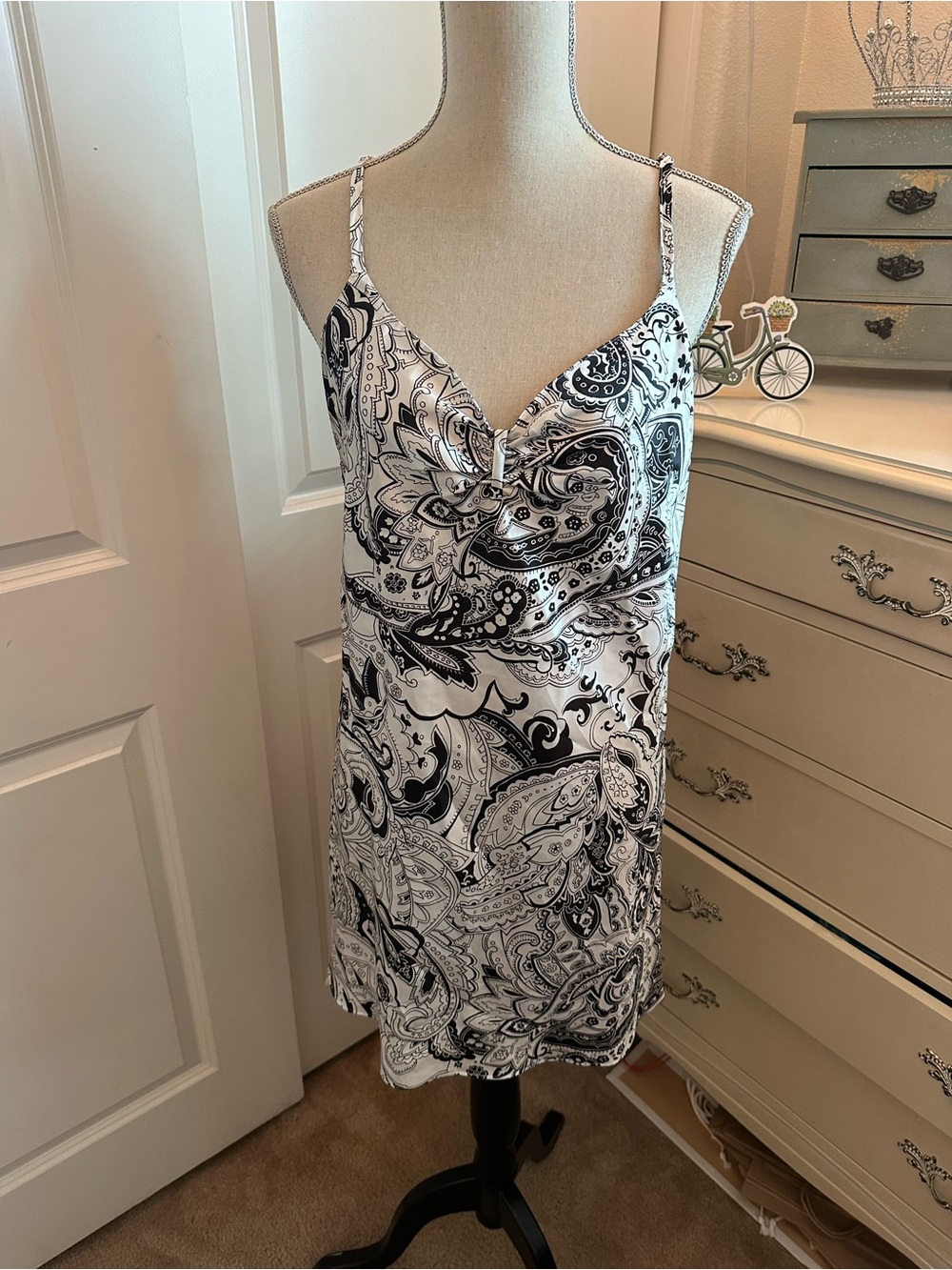 Paisley & Gray Black and White Paisley Satin Slip